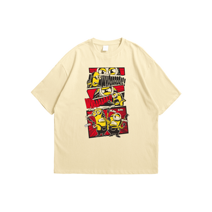 Minions Comic Burst Oversized T-Shirt – yellow cartoon comic print tee, Stick-On Apparel Collection