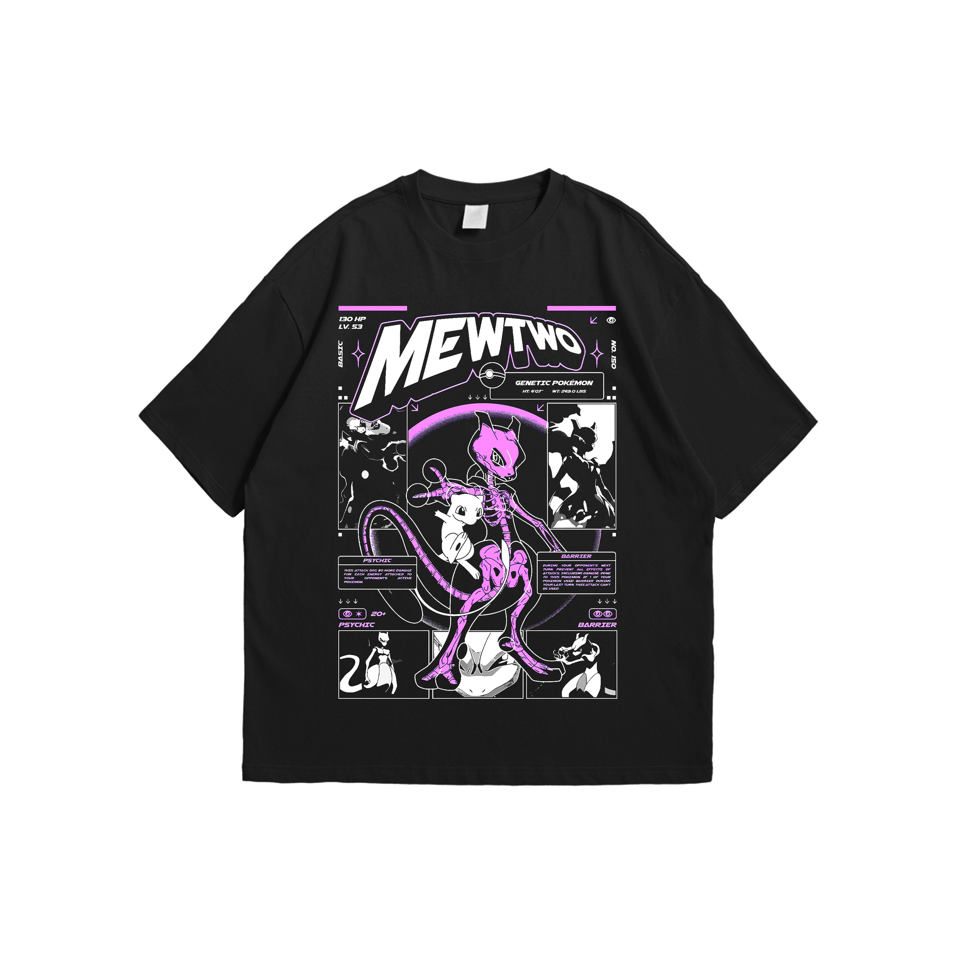 Pokémon – Mewtwo x Mew Oversized Tee – Oversized drop-shoulder 180 GSM cotton anime T-shirt by Stick-On (Unisex M–5XL)
