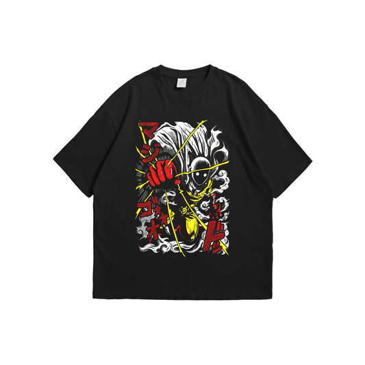 One Punch Man – Saitama Impact Oversized Tee – Oversized drop-shoulder 180 GSM cotton anime T-shirt by Stick-On (Unisex M–5XL)