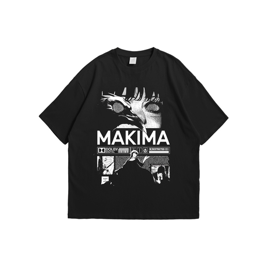 Chainsaw Man – Makima Hypnosis Oversized Tee – Oversized drop-shoulder 180 GSM cotton anime T-shirt by Stick-On (Unisex M–5XL)