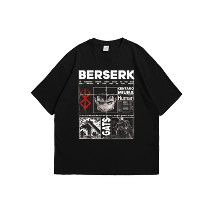 Berserk – Guts Tribute Oversized Tee – Oversized drop-shoulder 180 GSM cotton anime T-shirt by Stick-On (Unisex M–5XL)