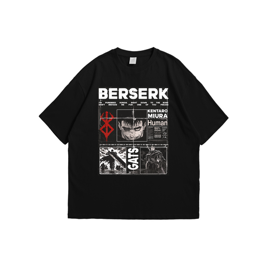 Berserk – Guts Tribute Oversized Tee – Oversized drop-shoulder 180 GSM cotton anime T-shirt by Stick-On (Unisex M–5XL)