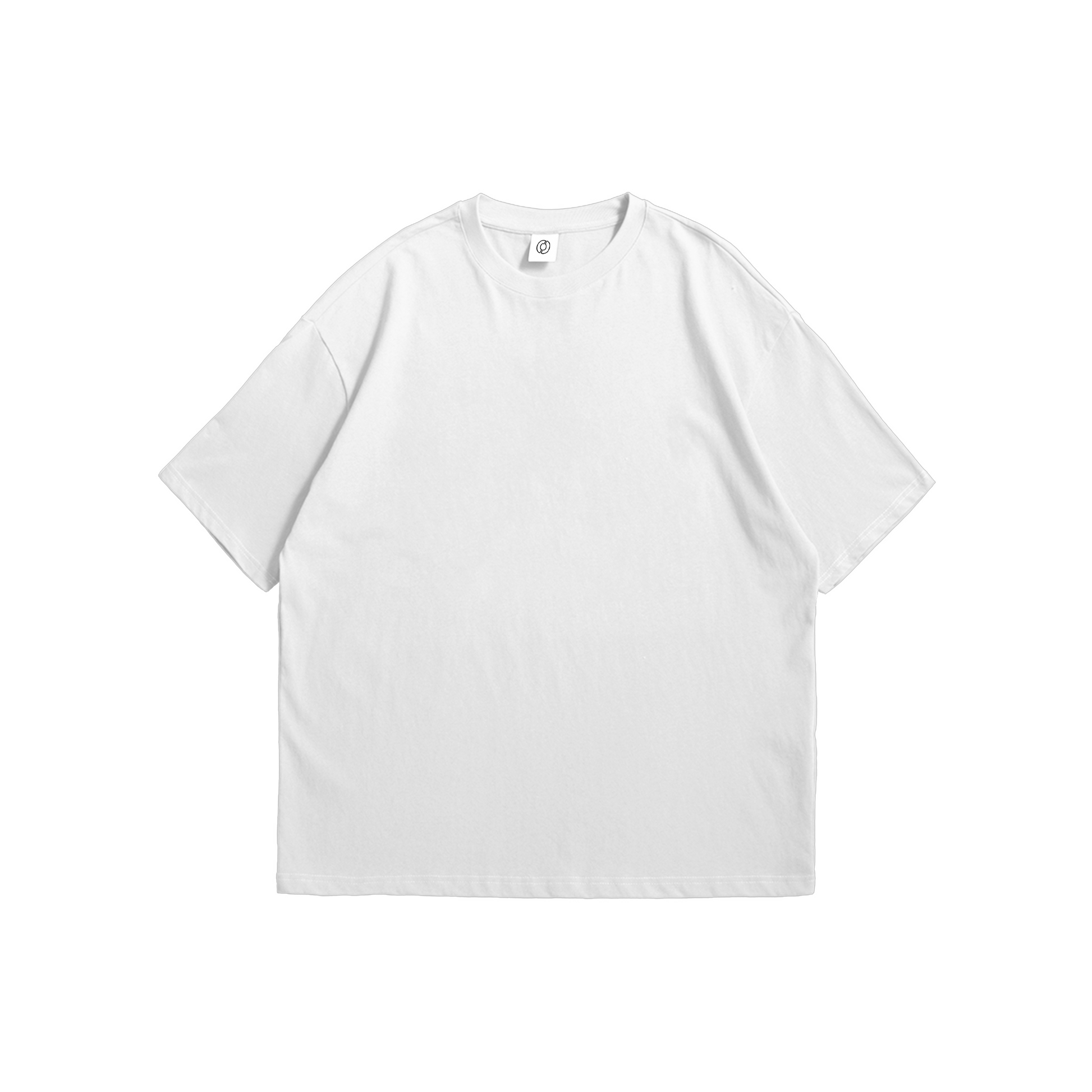 Front and back view of a solid, blank white oversized t-shirt - premium 220 GSM heavyweight apparel by Stick-On Limited.