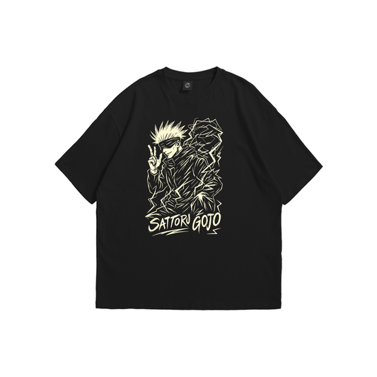 Satoru Gojo Jujutsu Kaisen oversized drop-shoulder T-shirt with anime illustration, Stick-On Apparel