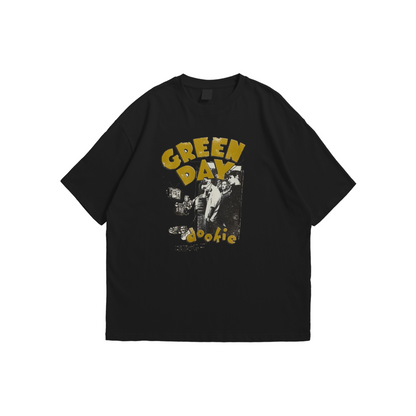 Green Day Oversized T-Shirt – black oversized tee with vintage Dookie album design, Stick-On Apparel Collection