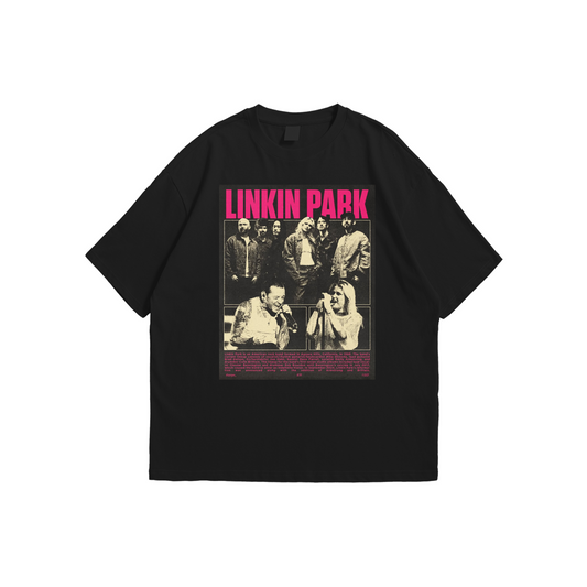 Linkin Park Oversized T-Shirt – black oversized rock tee with retro concert poster design, Stick-On Apparel Collection