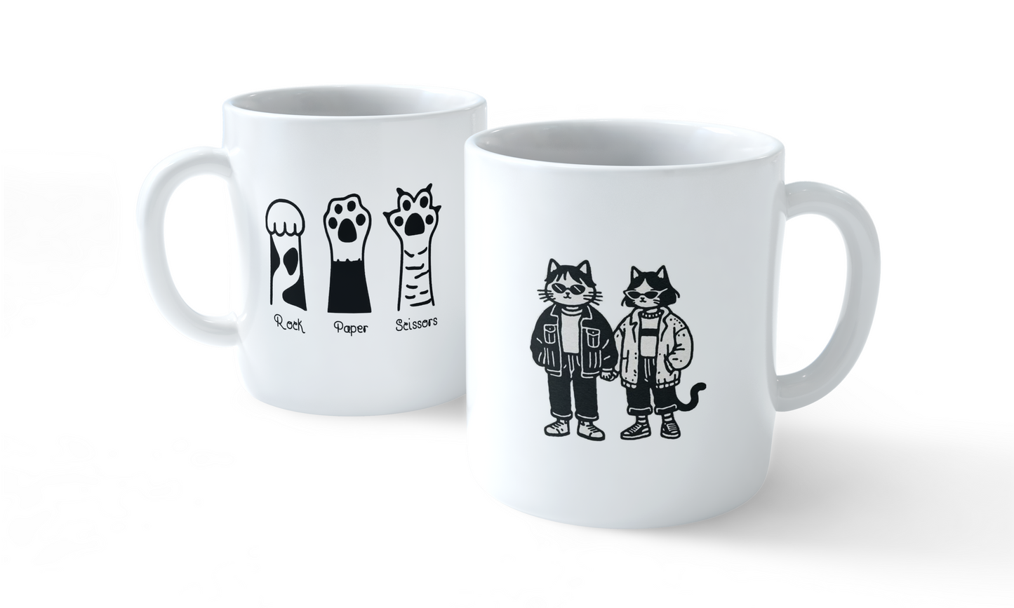 Cat Rock Paper Scissors Mug Set – Funny Cat-Themed Coffee Mugs