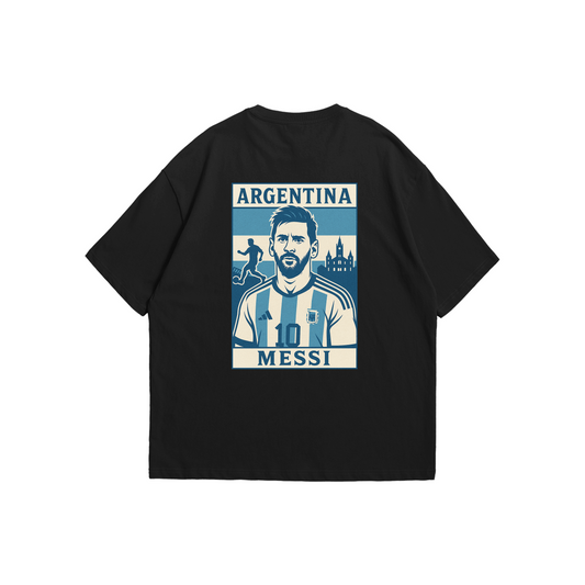Lionel Messi Argentina Stamp Oversized Drop Shoulder Tee – Black