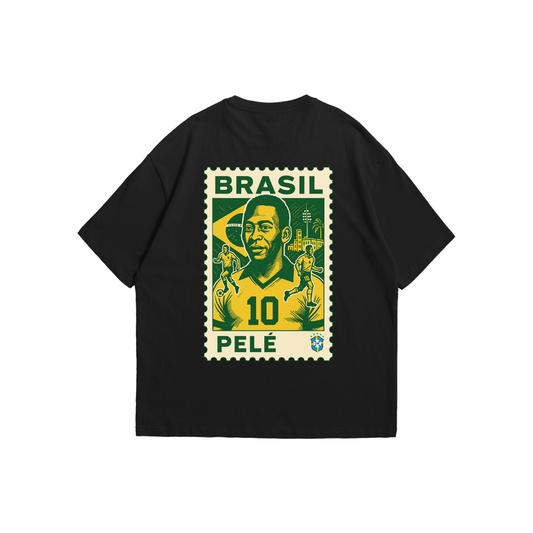 Pelé Brazil Stamp Oversized Drop Shoulder Tee – Black