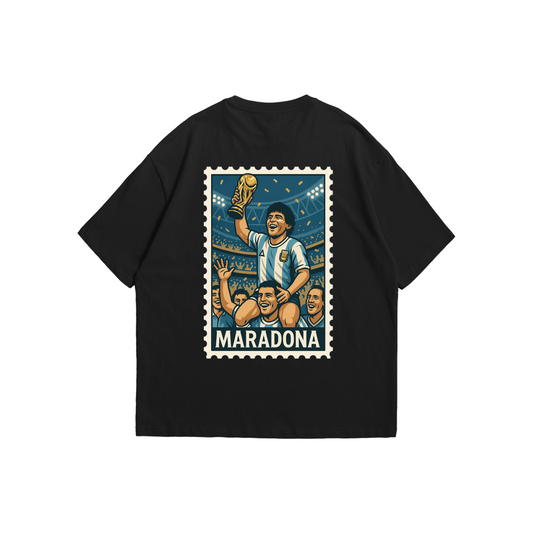 Diego Maradona Argentina World Cup Stamp Oversized Drop Shoulder Tee – Black