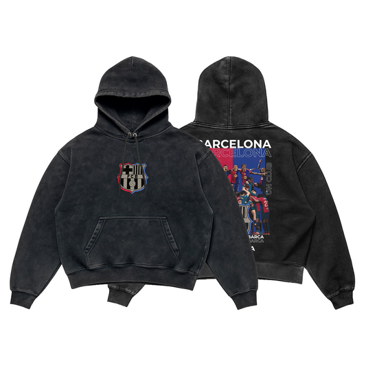 FC Barcelona Acid Wash Hoodie – “Més Que Un Club” Champions Edition