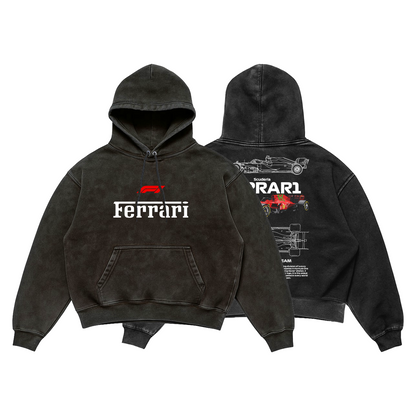 Ferrari Formula One Acid Wash Hoodie – Scuderia Blueprint Edition
