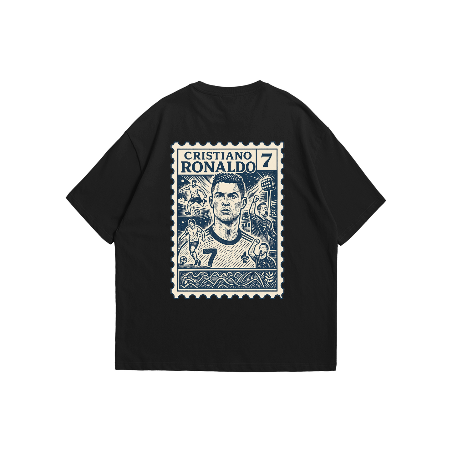 Cristiano Ronaldo CR7 Stamp Tee – Oversized drop-shoulder 180 GSM cotton football T-shirt by Stick-On (Unisex M–5XL)