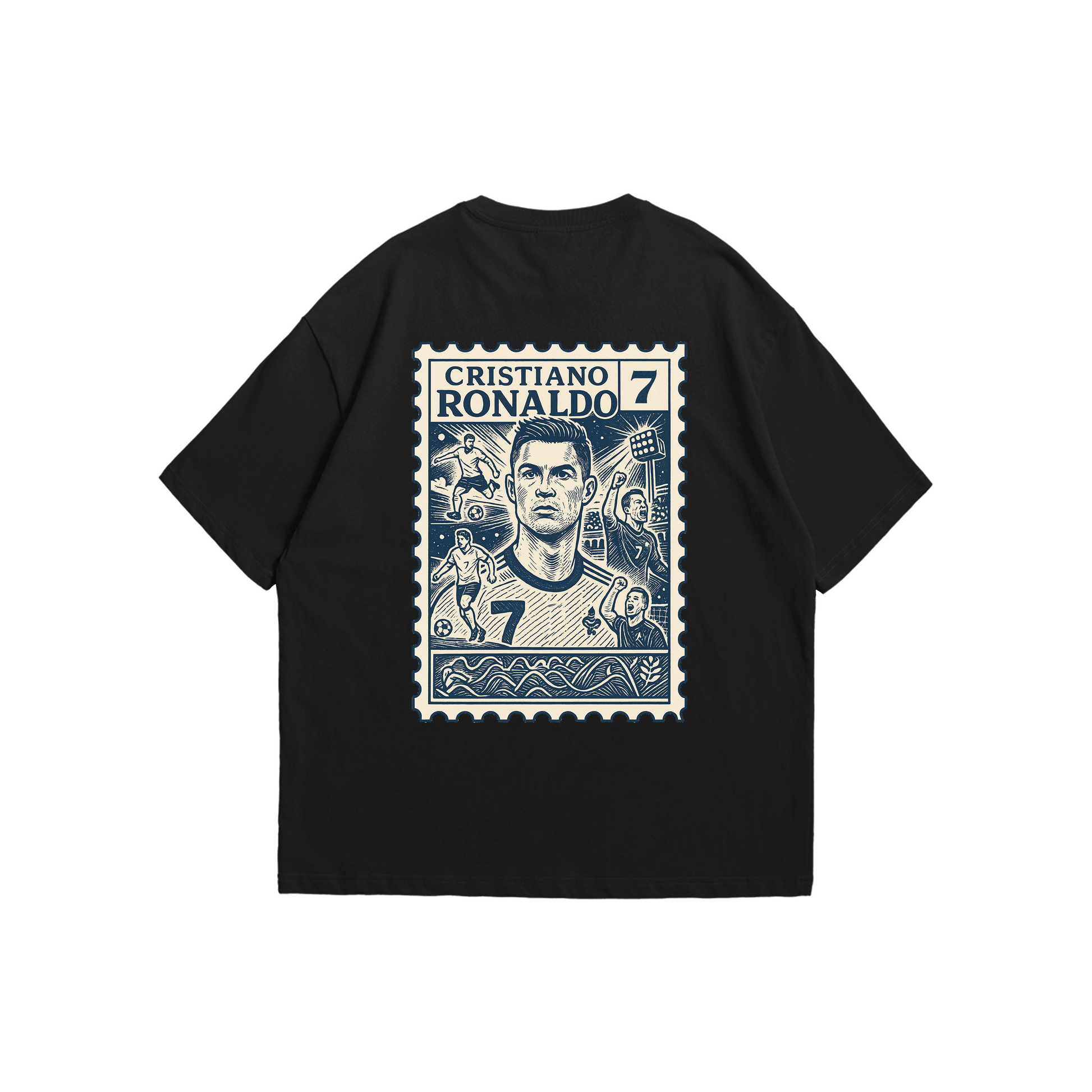 Cristiano Ronaldo CR7 Stamp Tee – Oversized drop-shoulder 180 GSM cotton football T-shirt by Stick-On (Unisex M–5XL)