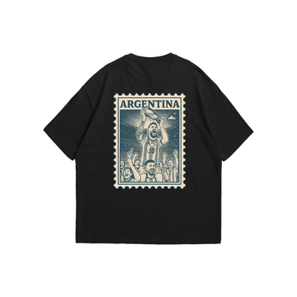 Argentina World Cup Champions Tee – Oversized drop-shoulder 180 GSM cotton football T-shirt by Stick-On (Unisex M–5XL)