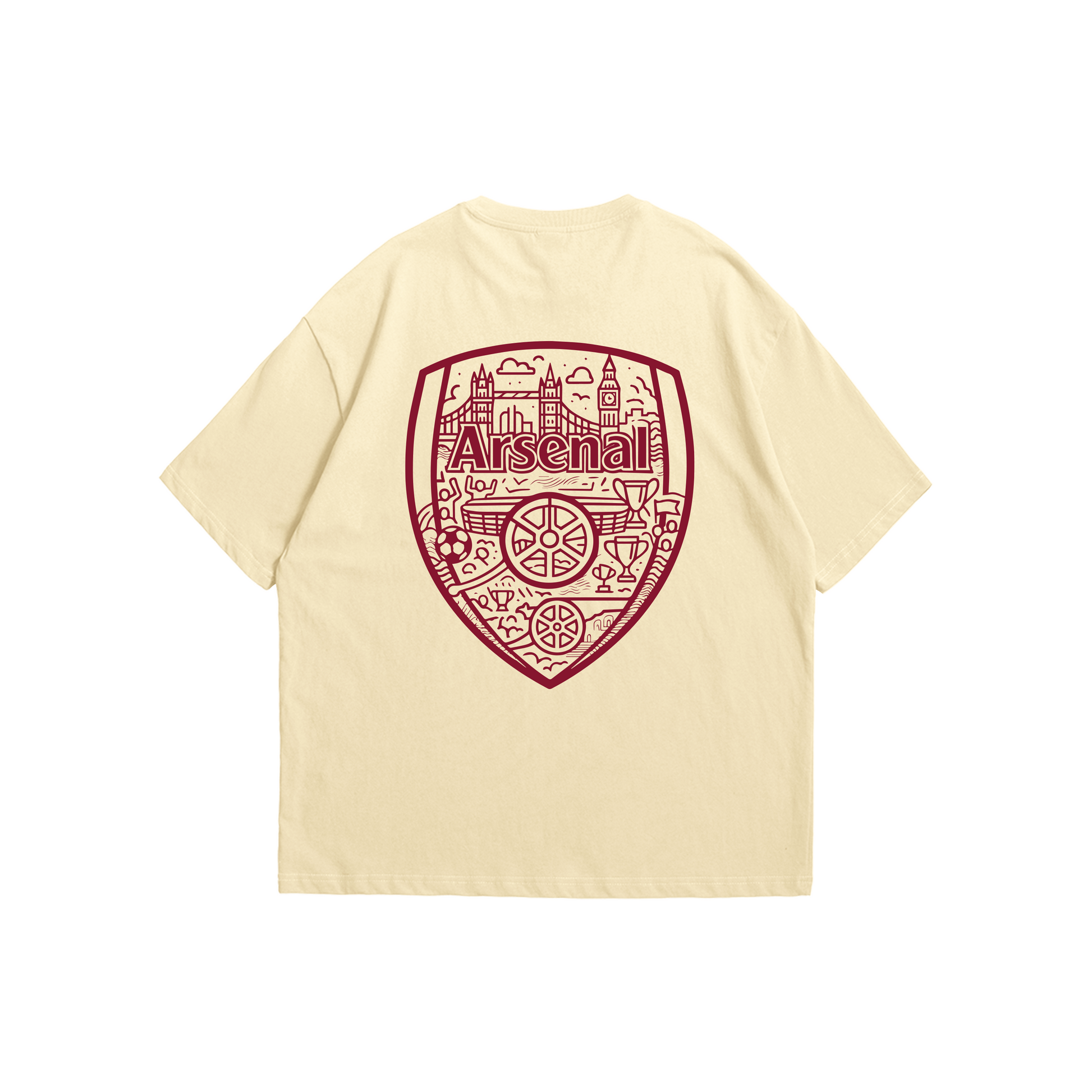 Arsenal FC Oversized Drop Shoulder Tee – Cream 180 GSM cotton unisex football T-shirt by Stick-On (M–5XL)