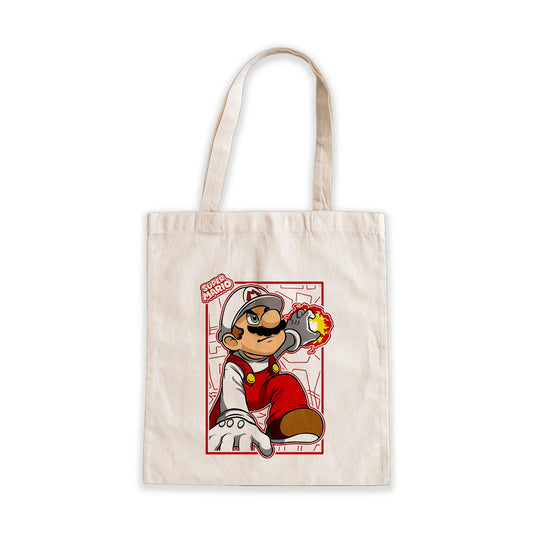 Super Mario Fire Power Tote Bag – Nintendo gamer design on beige canvas bag, Stick-On Accessories Collection