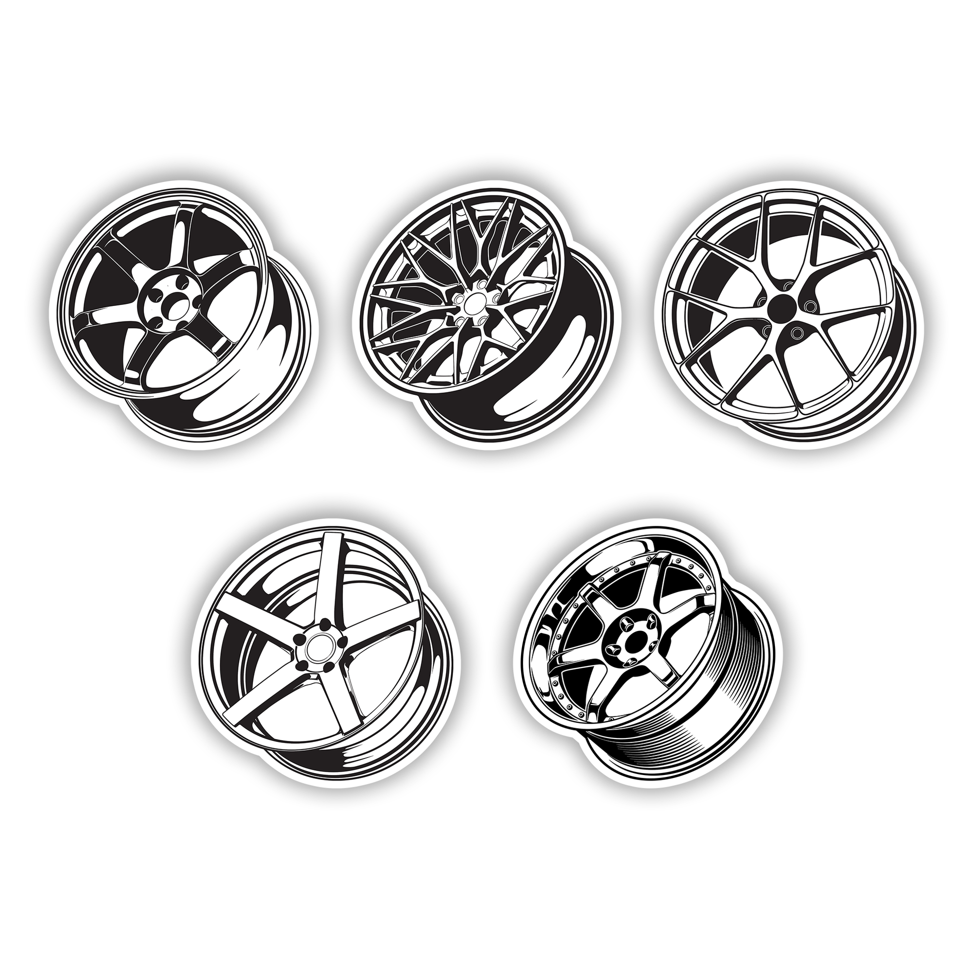 JDM Sticker Pack – Rims & Wheels Edition featuring classic racing rim and wheel designs, Stick-On Auto Collection