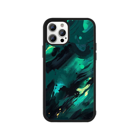 Phone case featuring abstract emerald green, teal, and black brushstrokes - modern art cover by Stick-On Limited.