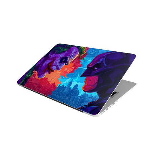 Batman vs Joker MacBook case – neon pop art laptop cover from Stick-On Heroes Collection