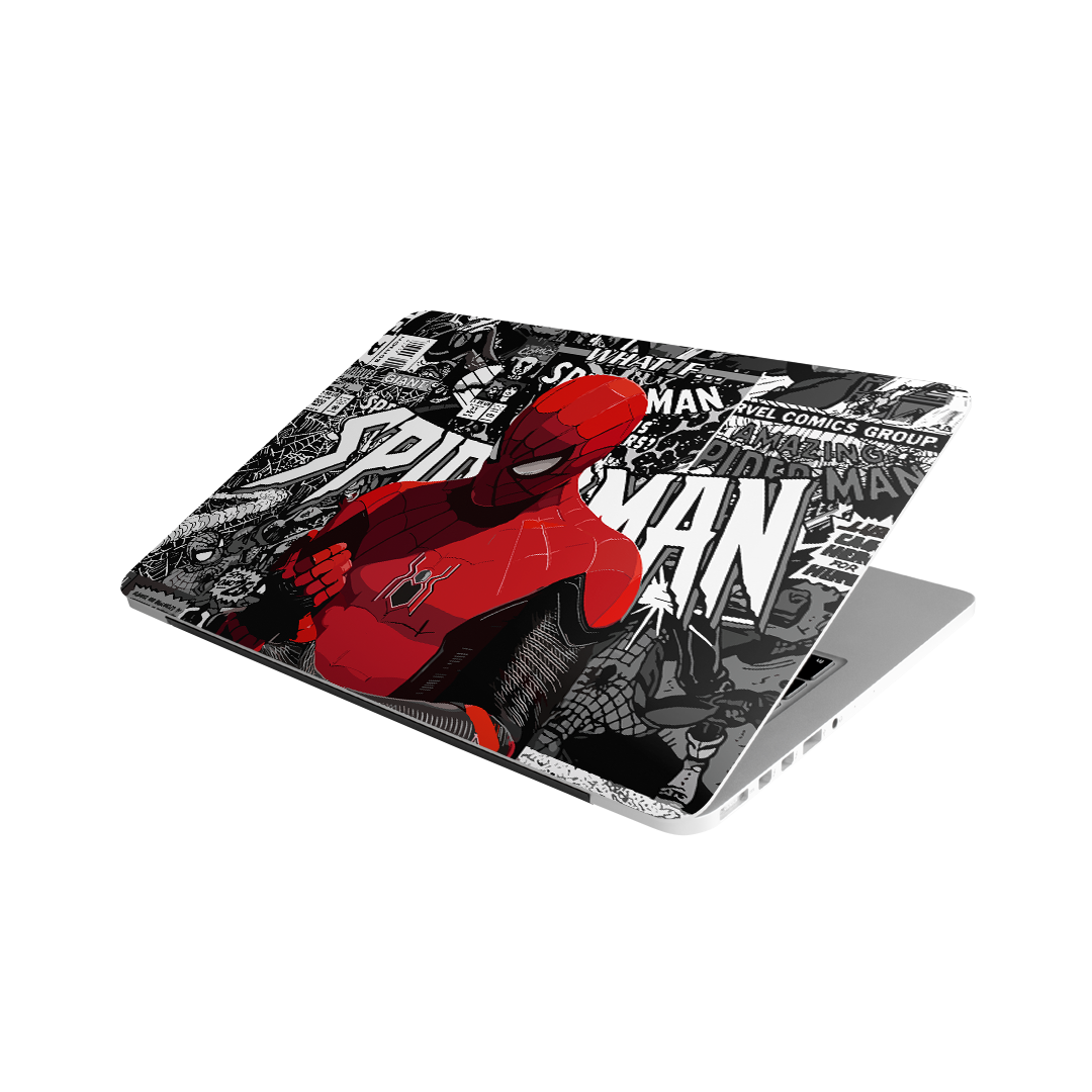 Spider-Man Comic Collage MacBook Case – Red & Black Marvel superhero laptop protective cover by Stick-On