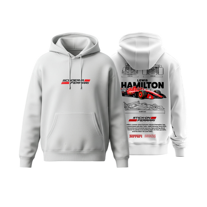 Lewis Hamilton Ferrari Hoodie – White Edition F1 Collection