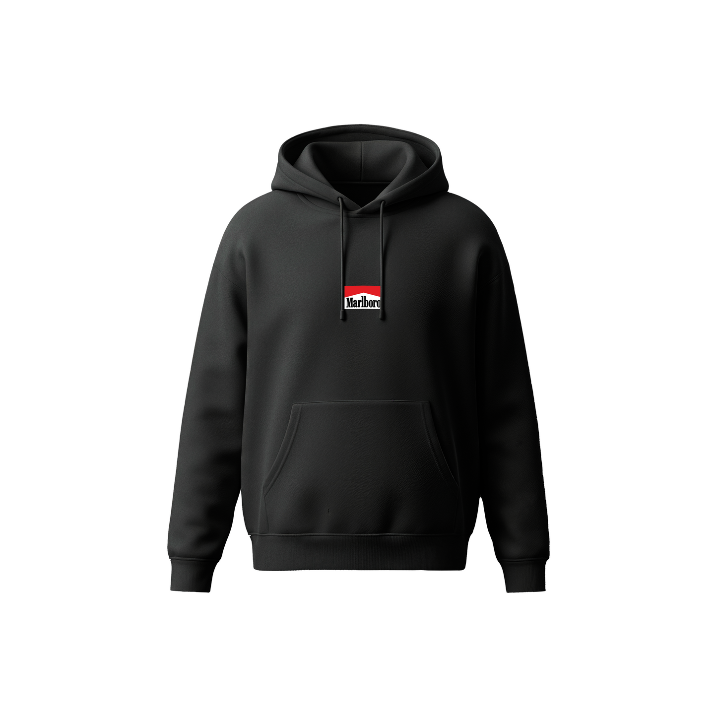Black Smoking Kills hoodie with Marlboro-inspired front graphic and bold back text, Stick-On Apparel Collection