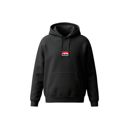 Black Smoking Kills hoodie with Marlboro-inspired front graphic and bold back text, Stick-On Apparel Collection