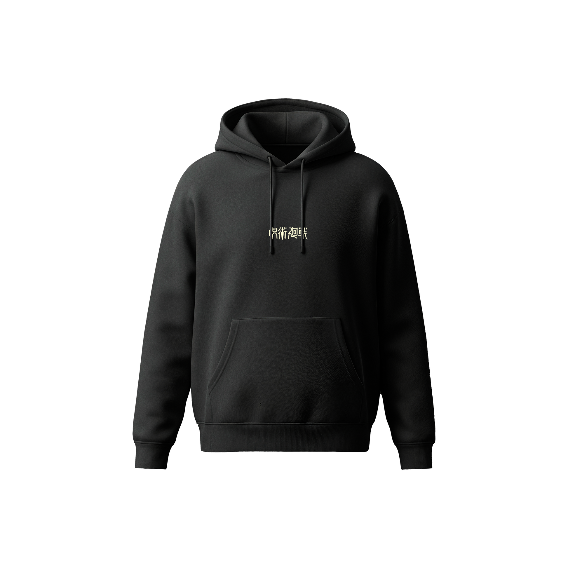 Satoru Gojo Jujutsu Kaisen black hoodie with glow-style anime illustration, Stick-On Anime Collection