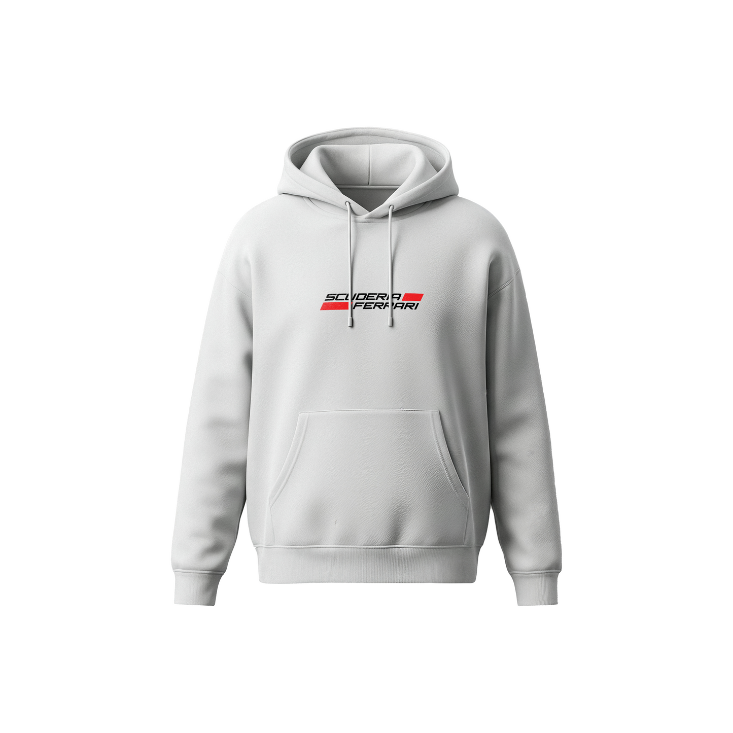 Lewis Hamilton Ferrari hoodie – white motorsport hoodie with car blueprint design, Stick-On F1 Collection