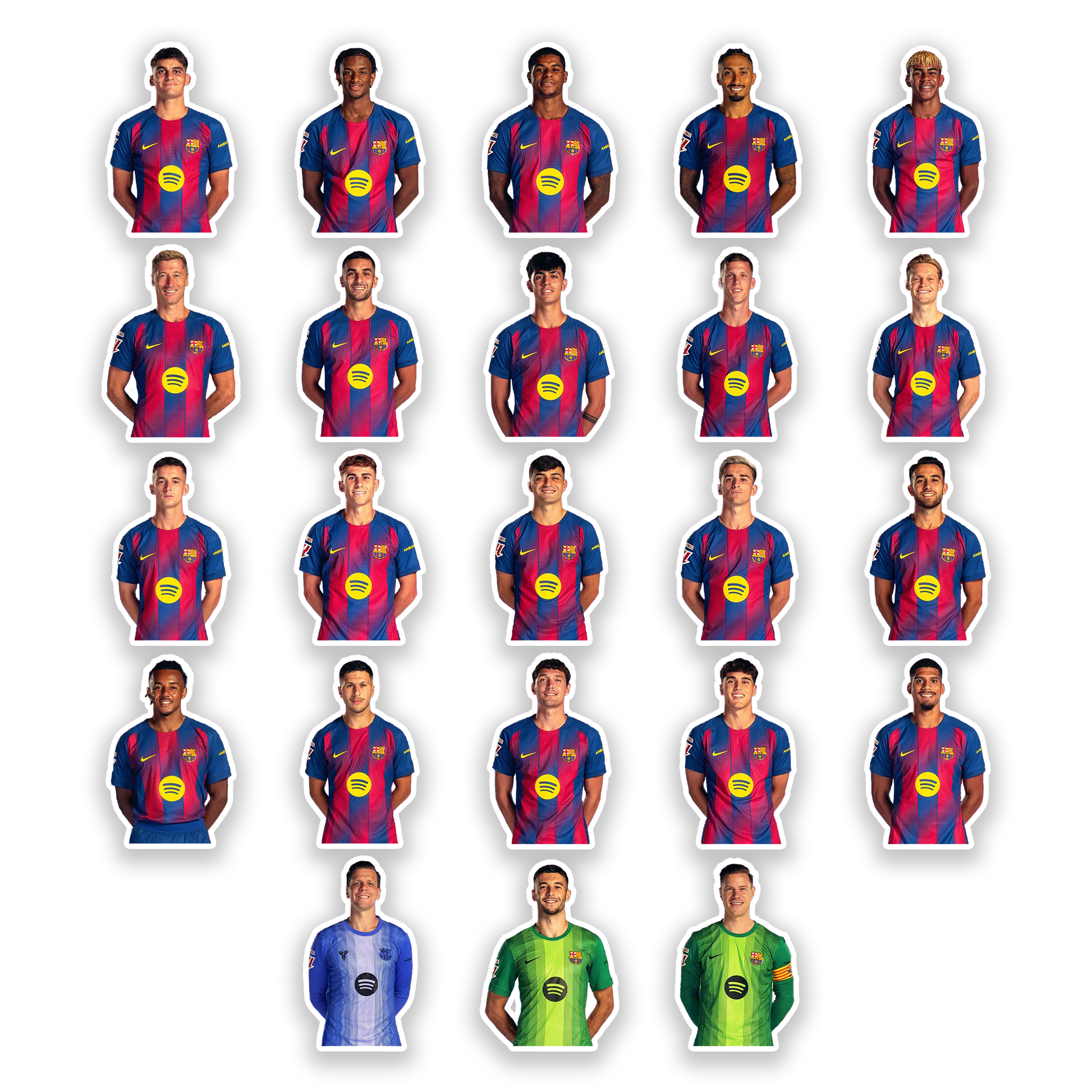 FC Barcelona Sticker Pack – players in official home kit, football anime-style team stickers, Stick-On Blaugrana Squad Collection