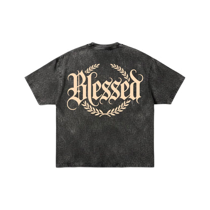 "Blessed" Gothic Acid Wash Oversized T-Shirt