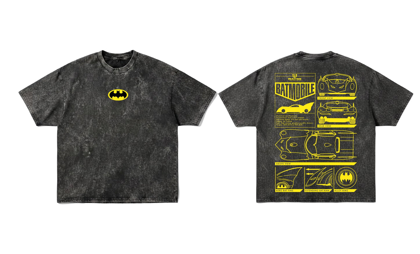 "Wayne Industries" Batmobile Acid Wash Oversized T-Shirt