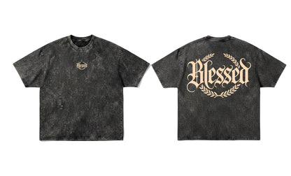 "Blessed" Gothic Acid Wash Oversized T-Shirt