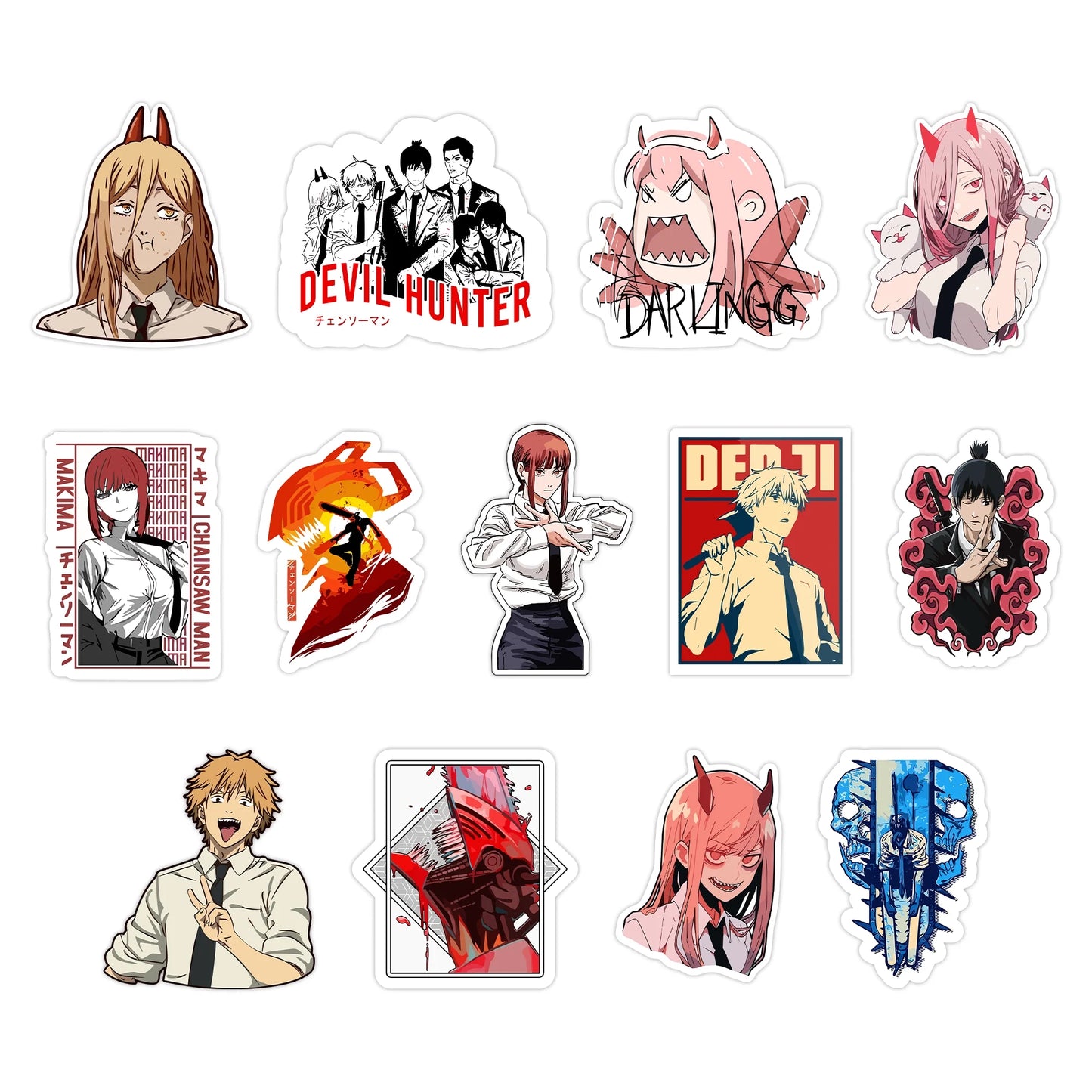 Chainsaw Man Sticker Pack – Power, Makima, Denji, Aki anime stickers, Stick-On Blood Fiend Collection