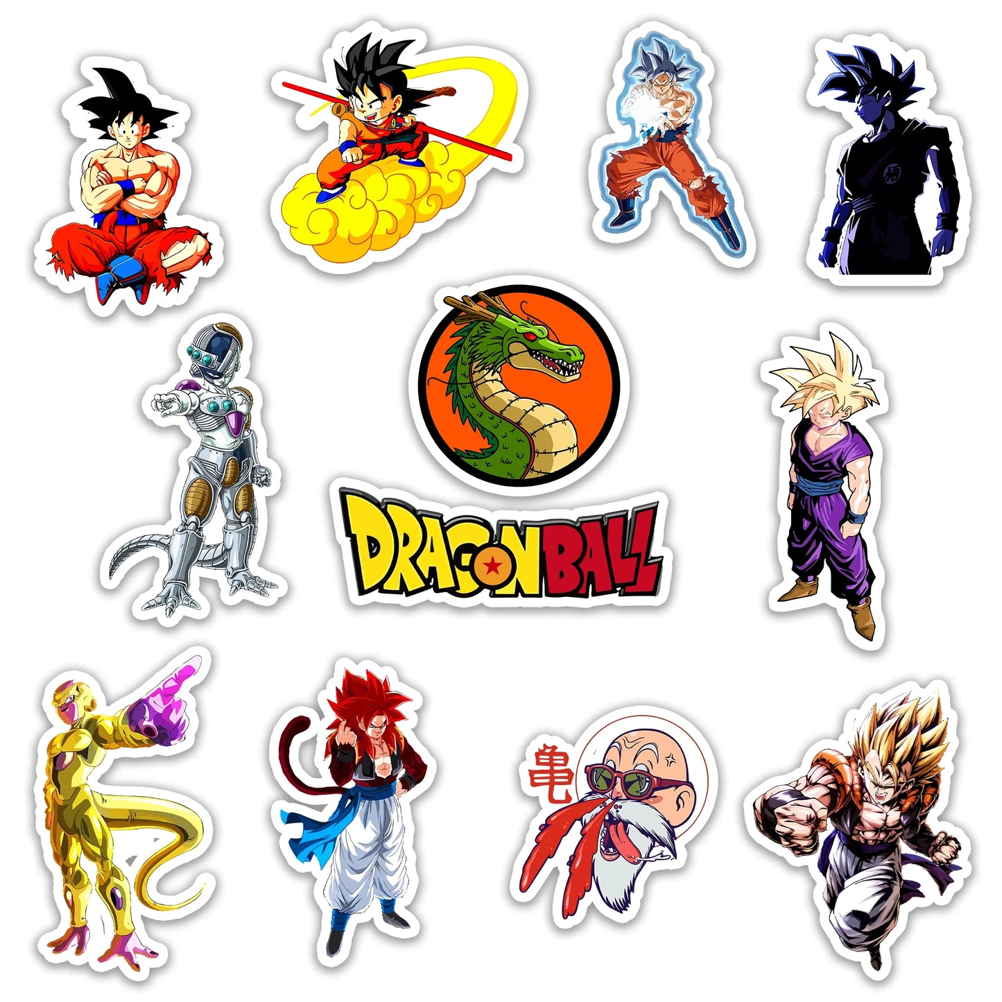 Dragon Ball Sticker Pack – Goku, Gohan, Frieza, Shenron, Master Roshi anime stickers, Stick-On Classic Heroes Collection