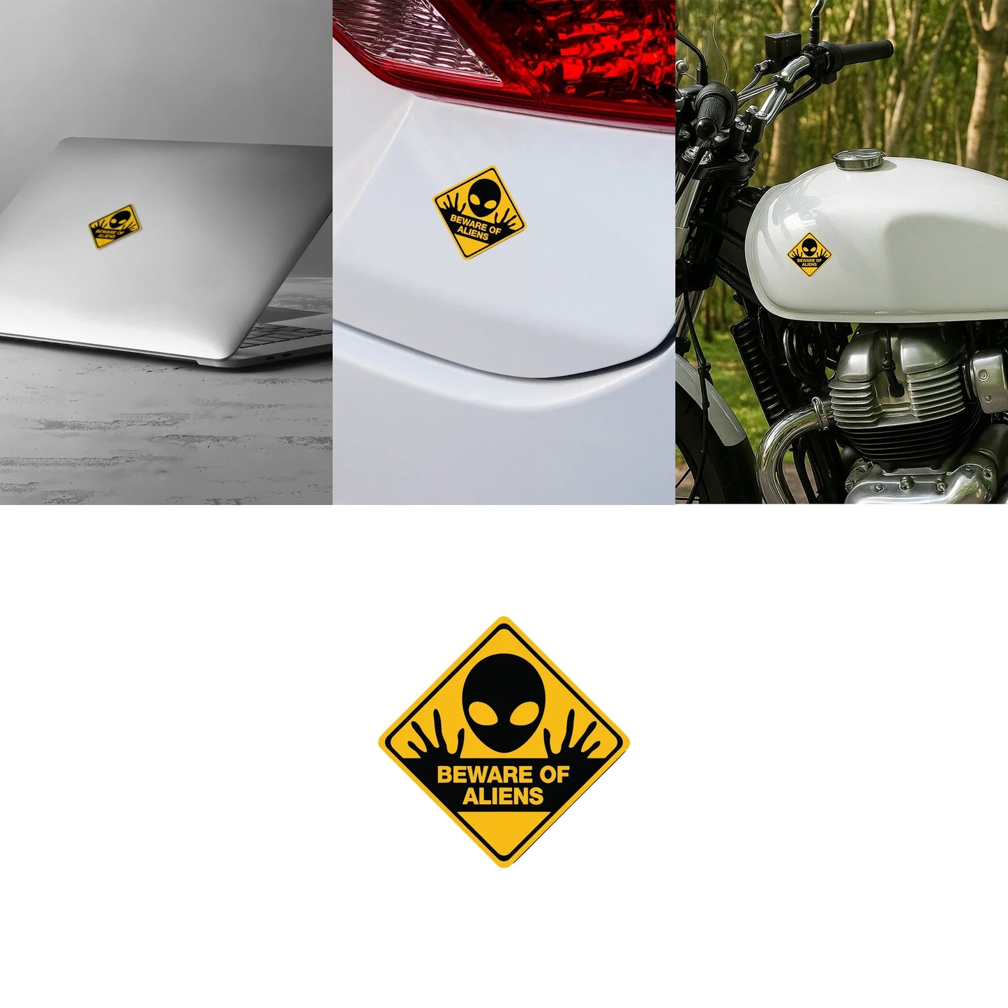 "Beware of Aliens" Warning Sign Sticker