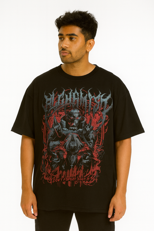 Fullmetal Flames Tee (Fullmetal Alchemist) – Oversized drop-shoulder 180 GSM cotton anime T-shirt by Stick-On (Unisex M–5XL)