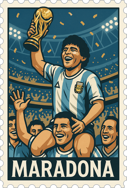 Diego Maradona Argentina World Cup Stamp Oversized Drop Shoulder Tee – Black