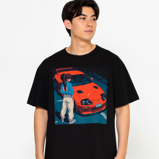 Midnight Supra – Streetwear Tee – Oversized drop-shoulder 180 GSM cotton anime T-shirt by Stick-On (Unisex M–5XL)