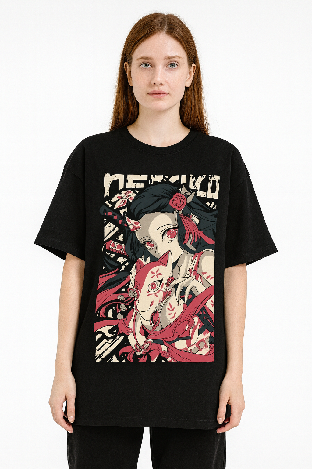 Nezuko Enchant Tee (Demon Slayer) – Oversized drop-shoulder 180 GSM cotton anime T-shirt by Stick-On (Unisex M–5XL)