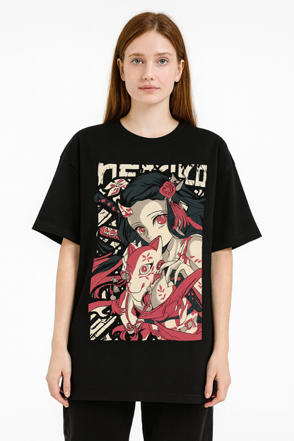 Nezuko Enchant Tee (Demon Slayer) – Oversized drop-shoulder 180 GSM cotton anime T-shirt by Stick-On (Unisex M–5XL)