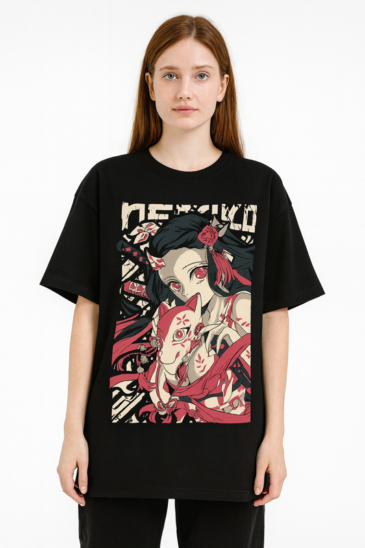 Nezuko Enchant Tee (Demon Slayer) – Oversized drop-shoulder 180 GSM cotton anime T-shirt by Stick-On (Unisex M–5XL)