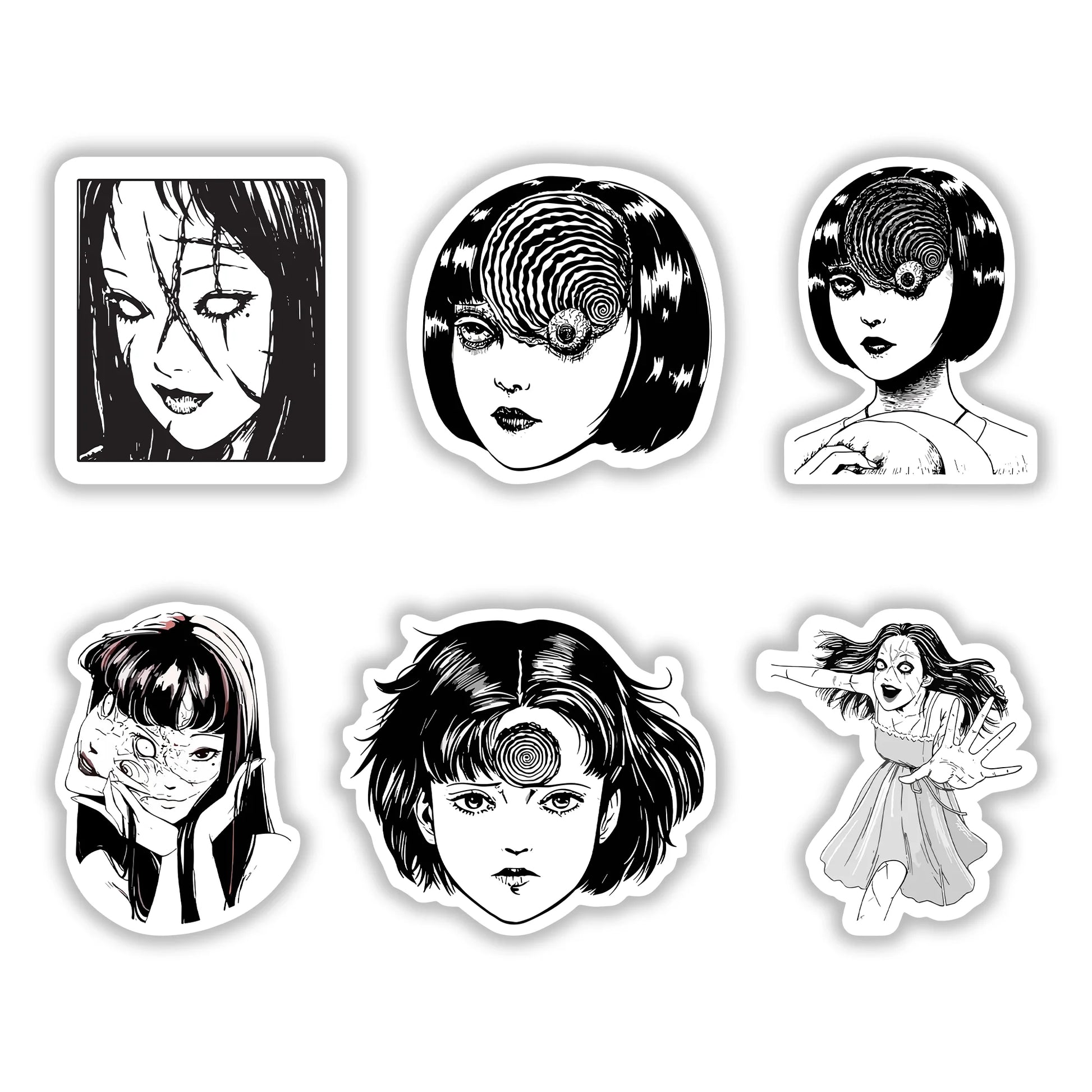 Uzumaki Sticker Pack – Junji Ito horror manga black-and-white anime stickers, Stick-On Anime Collection