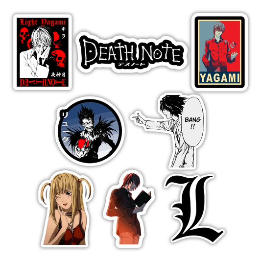 Death Note Sticker Pack – Kira vs L anime stickers with Light Yagami, L, Ryuk, and Misa, Stick-On Anime Collection