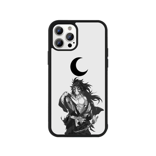 Kokushibo Demon Slayer phone case – black and white crescent moon design with anime character, Stick-On anime collection