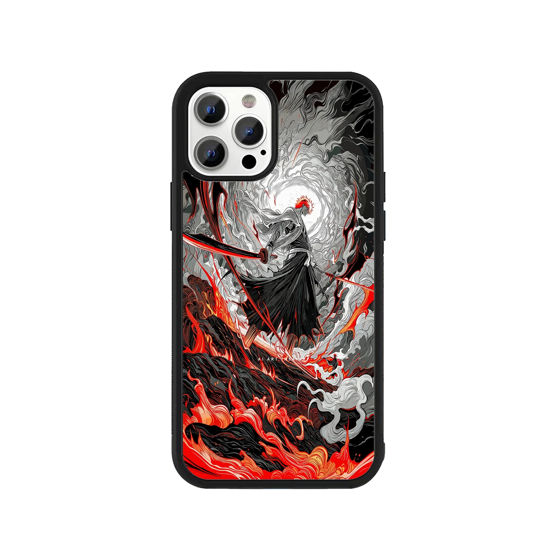 Ichigo Bleach phone case – fiery red and black anime sword design, Stick-On anime collection