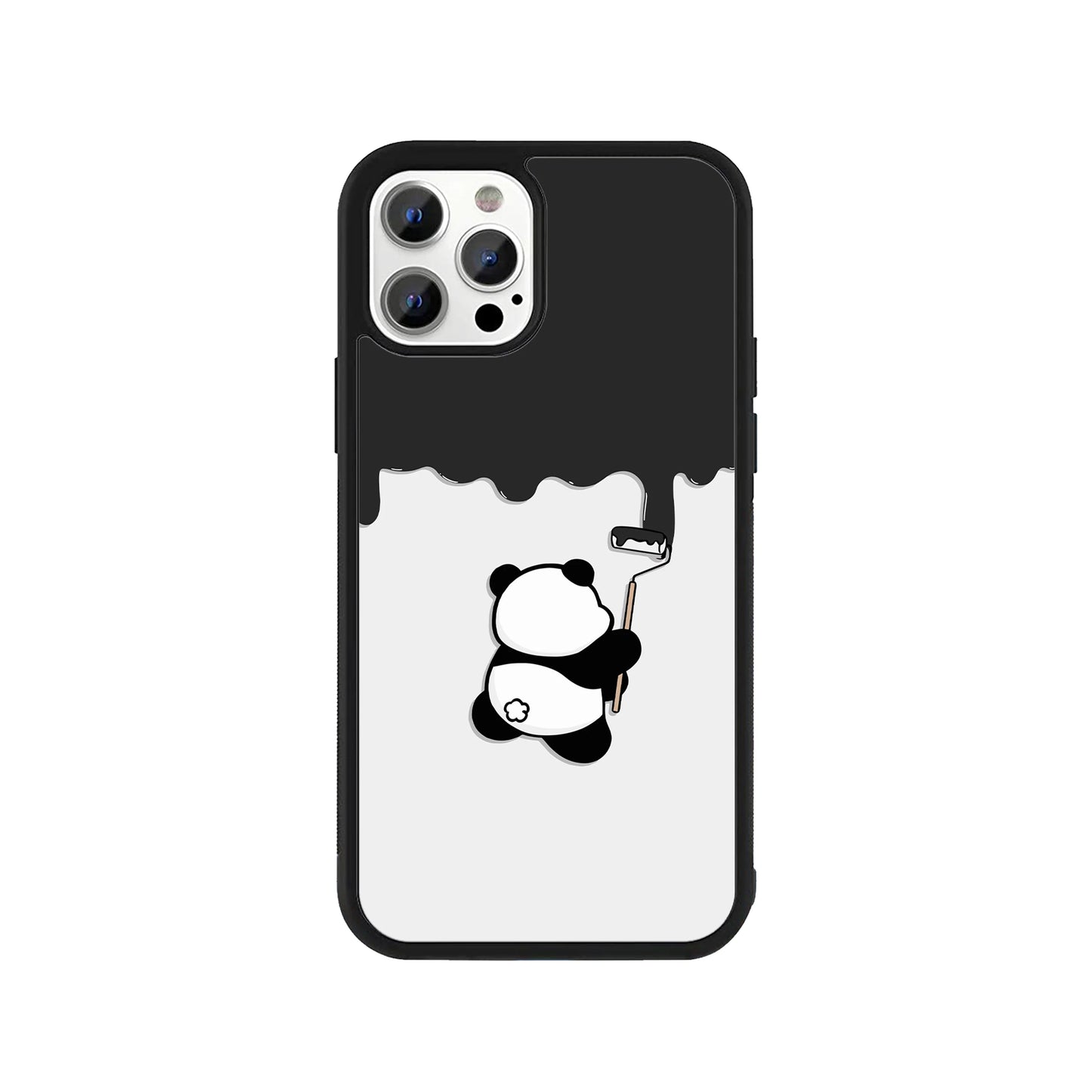 Painting Panda phone case – minimal black and white design with panda using paint roller, Stick-On animal collection