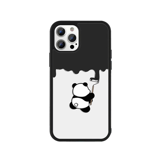 Painting Panda phone case – minimal black and white design with panda using paint roller, Stick-On animal collection
