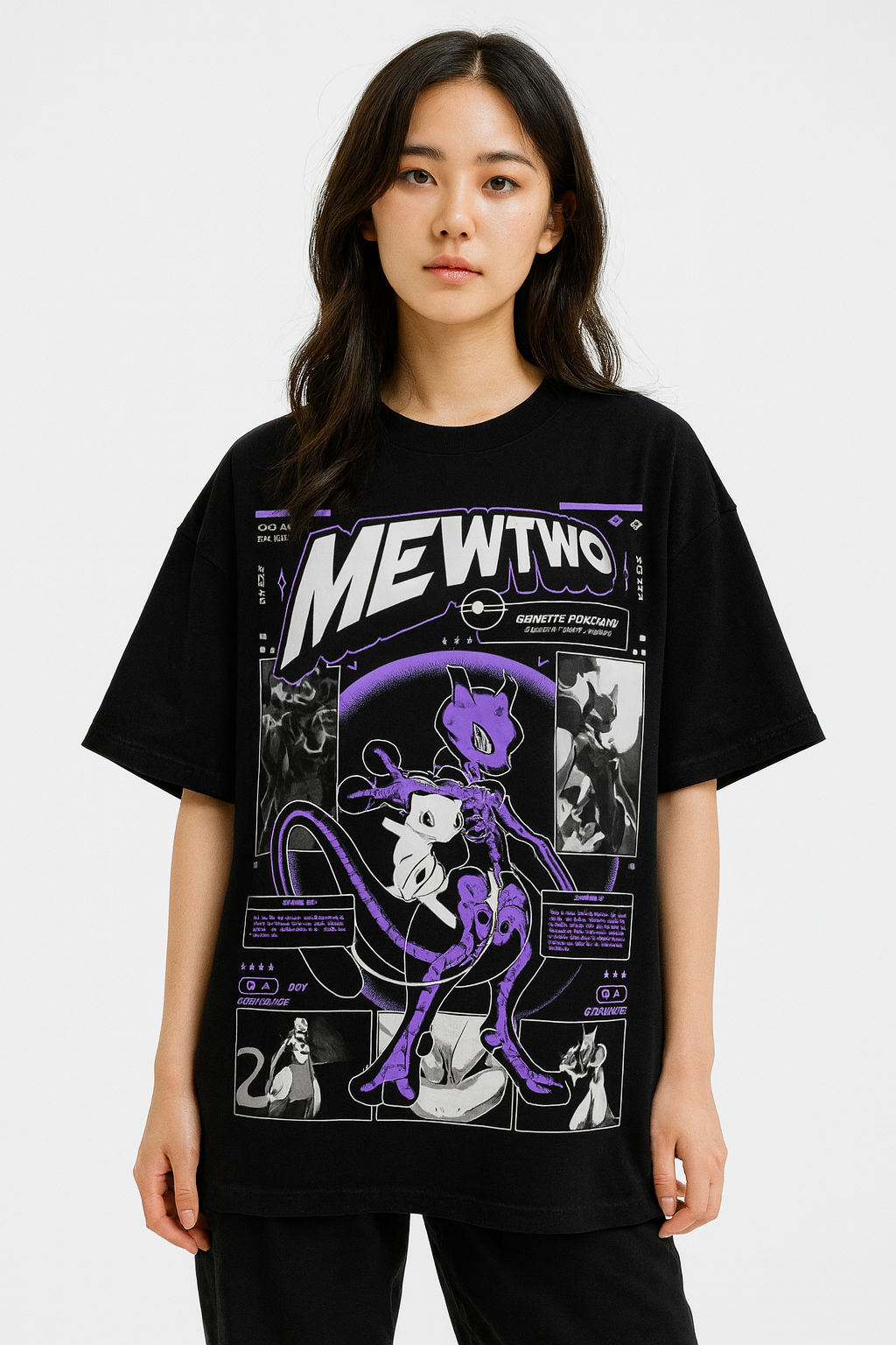 Pokémon – Mewtwo x Mew Oversized Tee – Oversized drop-shoulder 180 GSM cotton anime T-shirt by Stick-On (Unisex M–5XL)